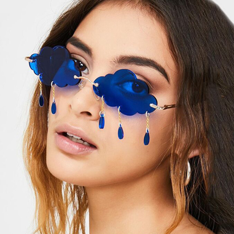 54g Weight Frameless Glasses Structure Glasses Classification UV400 Lens Material Polygon Glasses Style Party Occasion Clouds Pattern All Seasons Season Kid'S, Women'S Gender Fashion Style Dark Blue, Grey, Pink, Purple, Red, Blue, Yellow Color New Fashion Simple Style Pendant Cloud Sunglasses 1