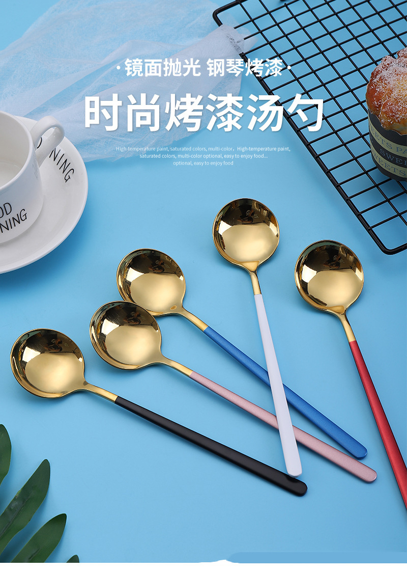 304 Stainless Steel Spoon Korean Style Long Handle Round Spoon ...