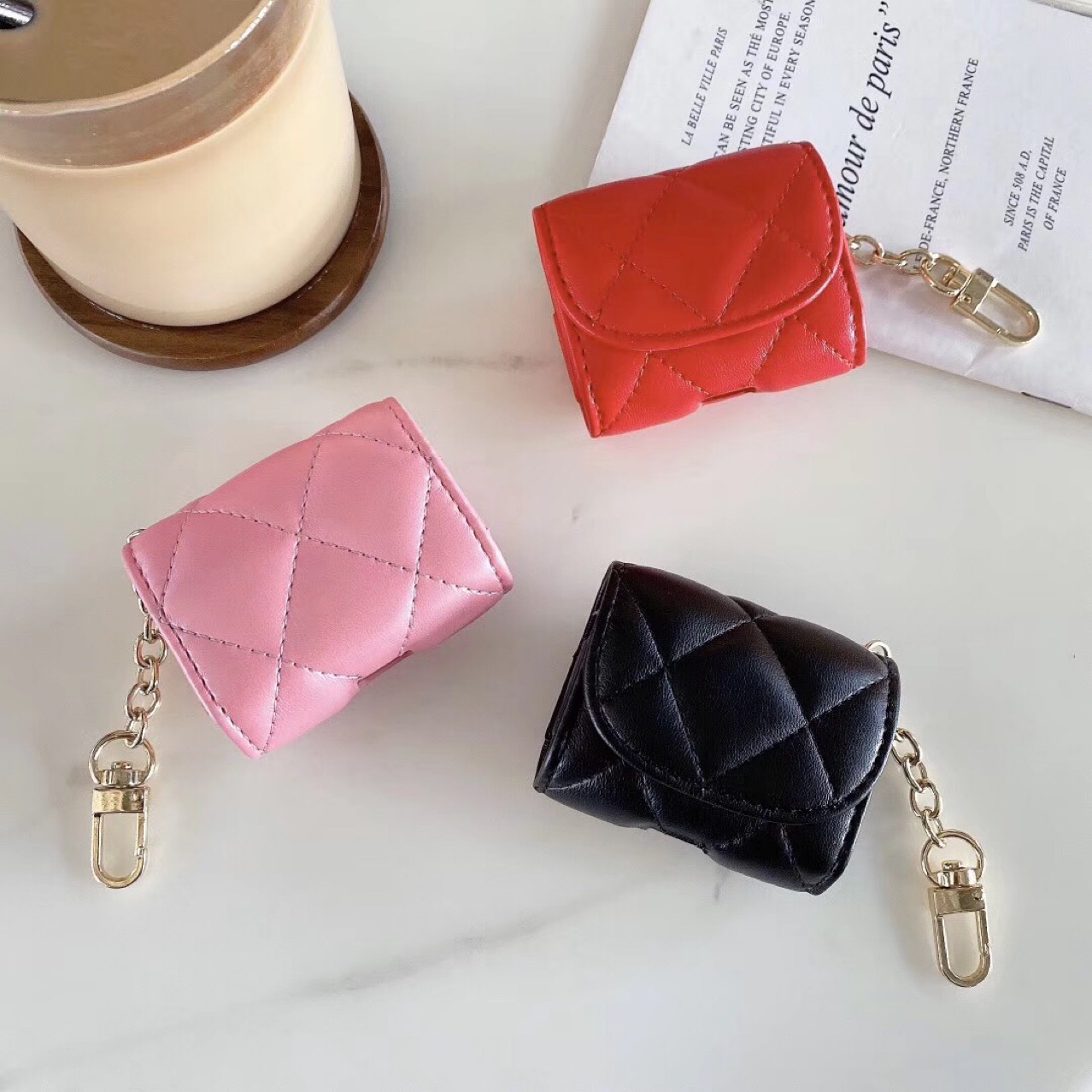 45g Weight Pu Leather Lingge Simple Style Earphone Cases Phone Accessories