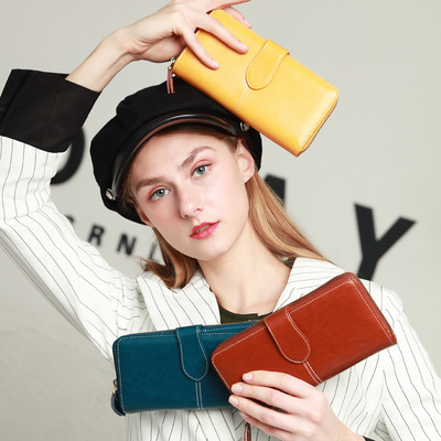新款2022女士手拿钱包 时尚纯色搭扣多卡位容量拉链钱包女