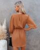 Solid round neck irregular Chiffon mid sleeve lace up mid waist Jumpsuit mid skirt