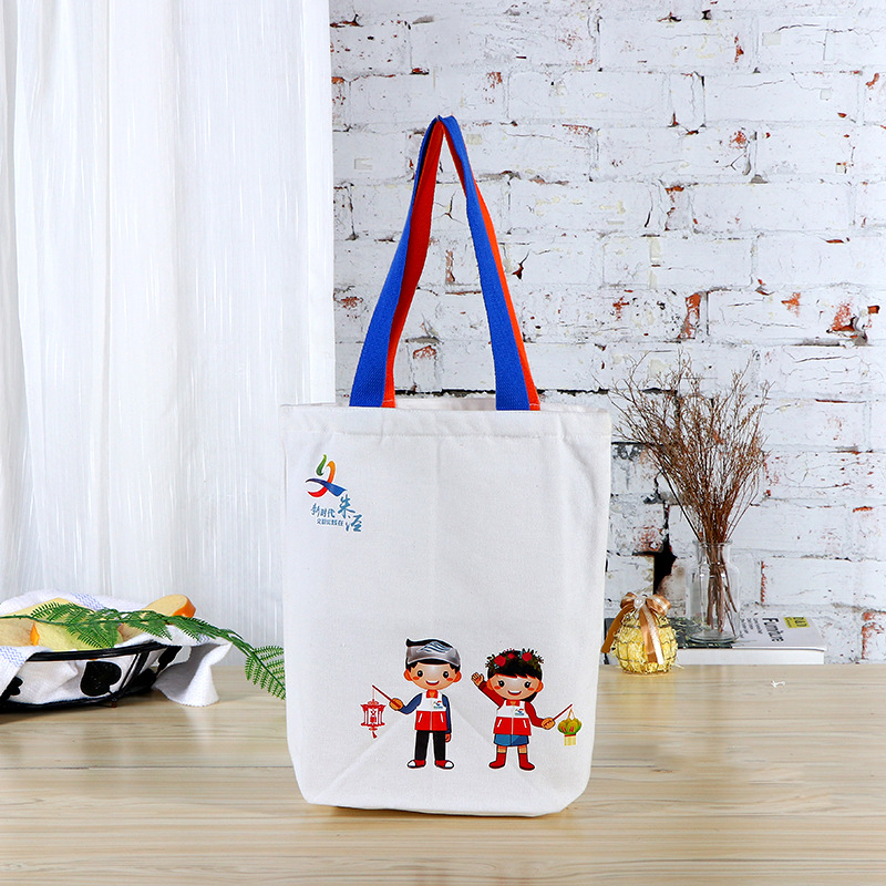 供应批发卡通学生单肩手提袋定做彩印logo服装购物帆布袋定制
