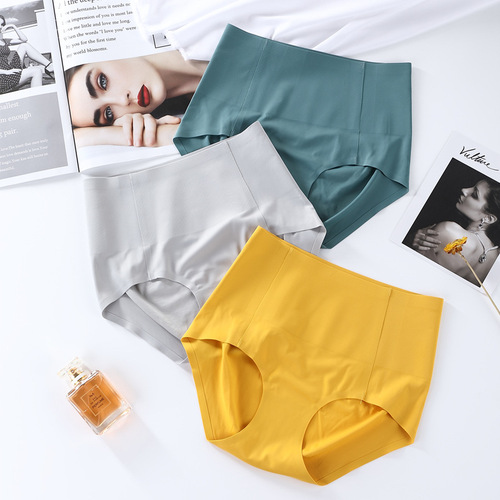 Ice Silk Seamless Panties Women's High Waist Tummy Control Pants Summer Thin Style Strong Tummy Control Antibacterial Silk Crotch Breathable