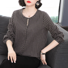 2025秋装妈妈长袖T恤40-50岁洋气小衫棉麻上衣宽松衬衫中老年女装