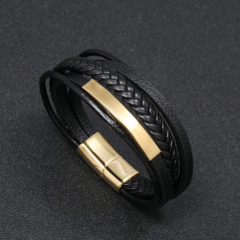simple stainless steel hip-hop leather bracelet