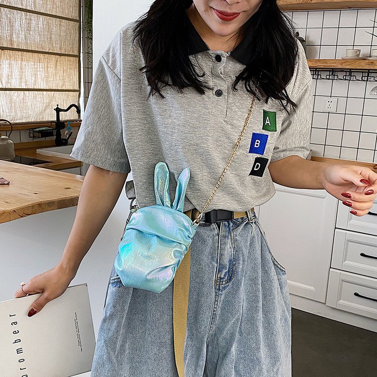 Korean  New Trendy  Cute Cartoon Laser Colorful Girl Cute Funny Rabbit Ears Pu Chain Small Shoulder Bag Mobile Phone Bag Nihaojewelry Wholesale display picture 88