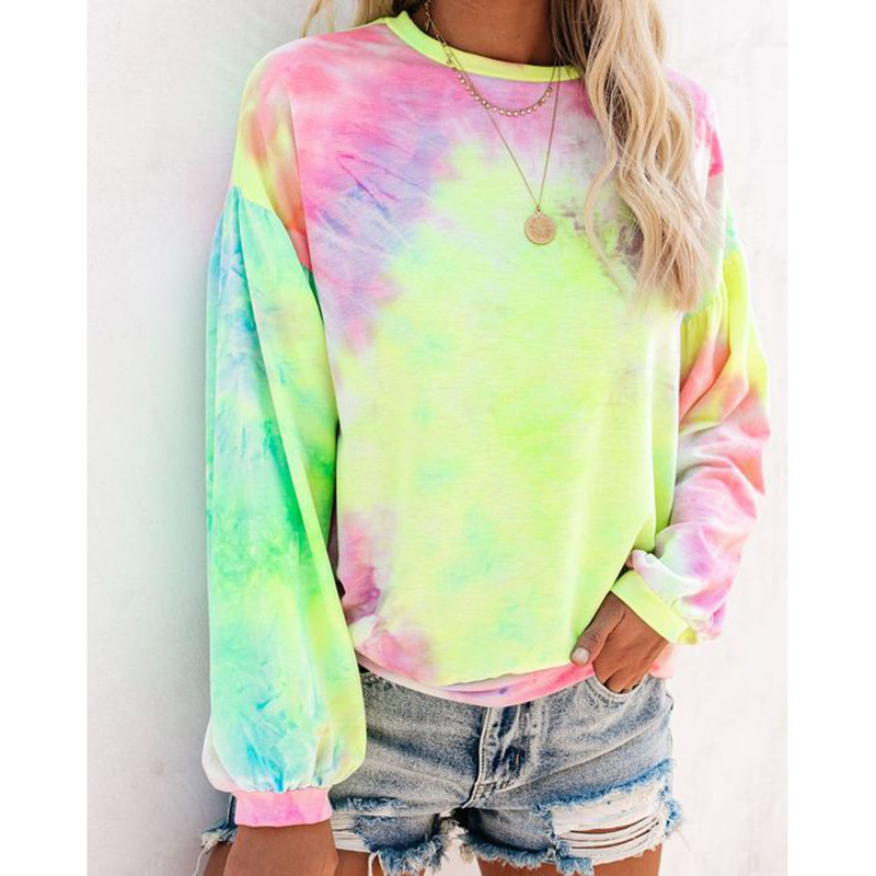 tie-dye printing lantern long-sleeved top NSZH24702