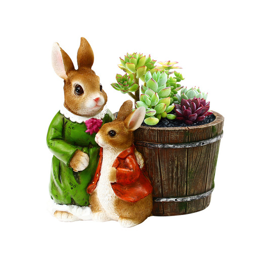 Bingxing Factory Direct Sales European Cartoon Rabbit Resin Succulent Potted Creative Flower Pots Flower Vats Decorative Ornaments