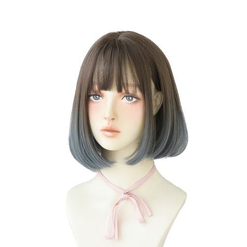 Fashion wig female short hair bob student head round face full head cover natural gradient color inner buckle straight hair wholesale