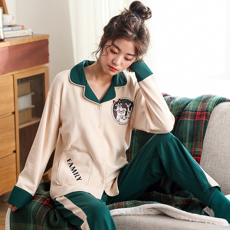 Pijamas de mujer Primavera, Otoño e Invierno 100% algodón de manga larga otoño madre más tamaño de mediana edad y ancianas mujeres traje de uso doméstico