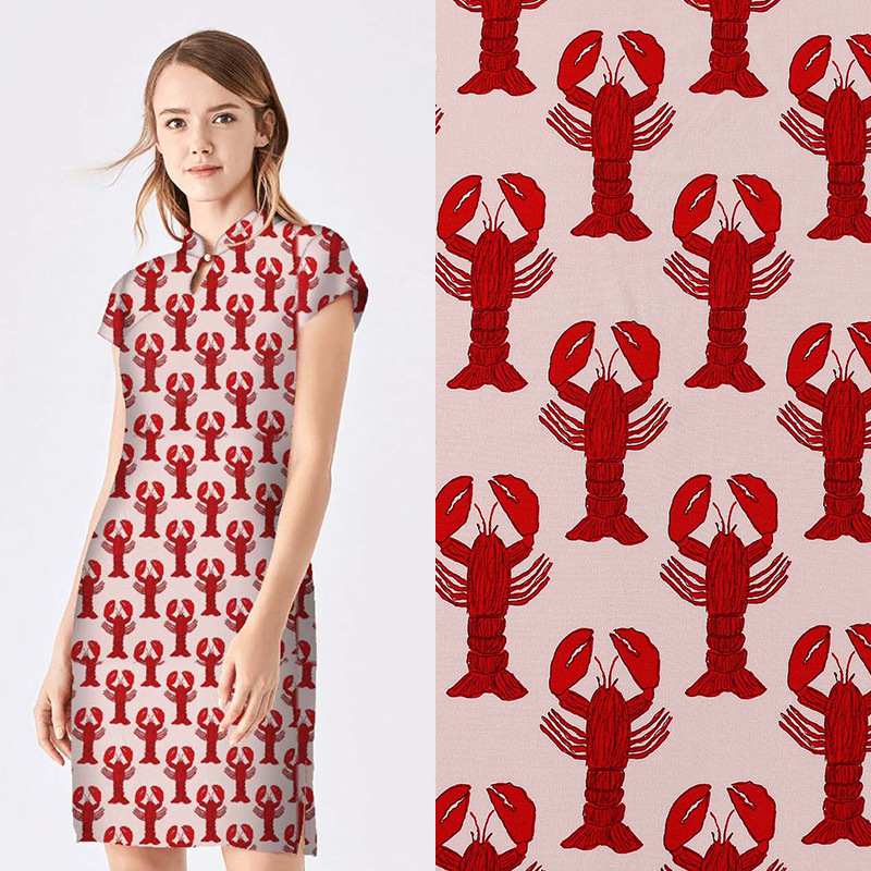 现货批发 春夏连衣裙衬衫面料 人丝人棉印花人丝绉缎数码印花布料