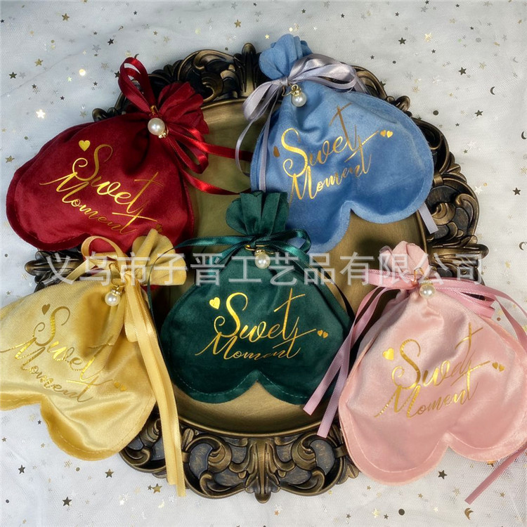 结婚喜糖袋丝绒婚礼手提式束口布袋喜糖盒抖音ins欧式烫金糖果袋