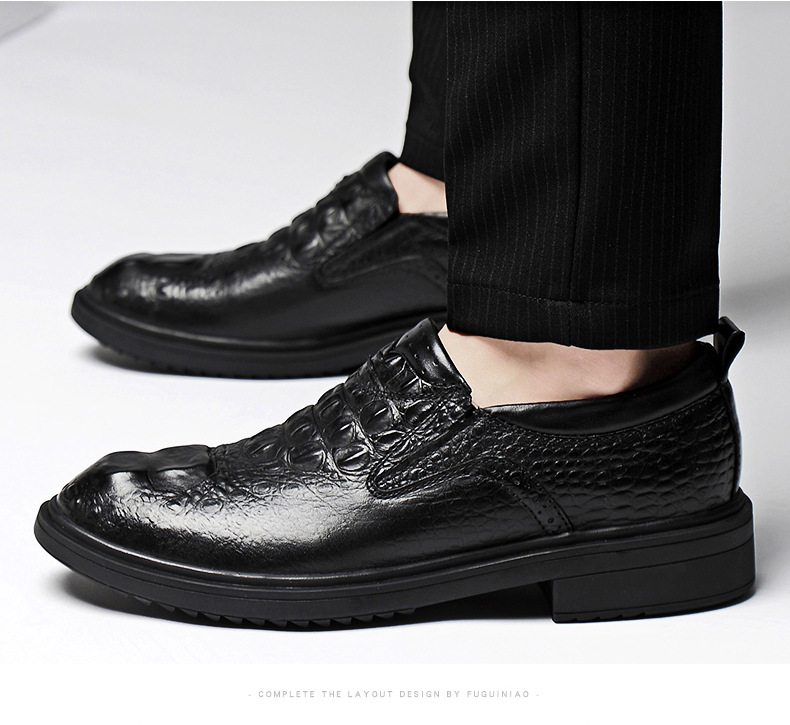 Men's Alligator Pattern Leather Shoes Round Toe Casual Formal_voghion.com
