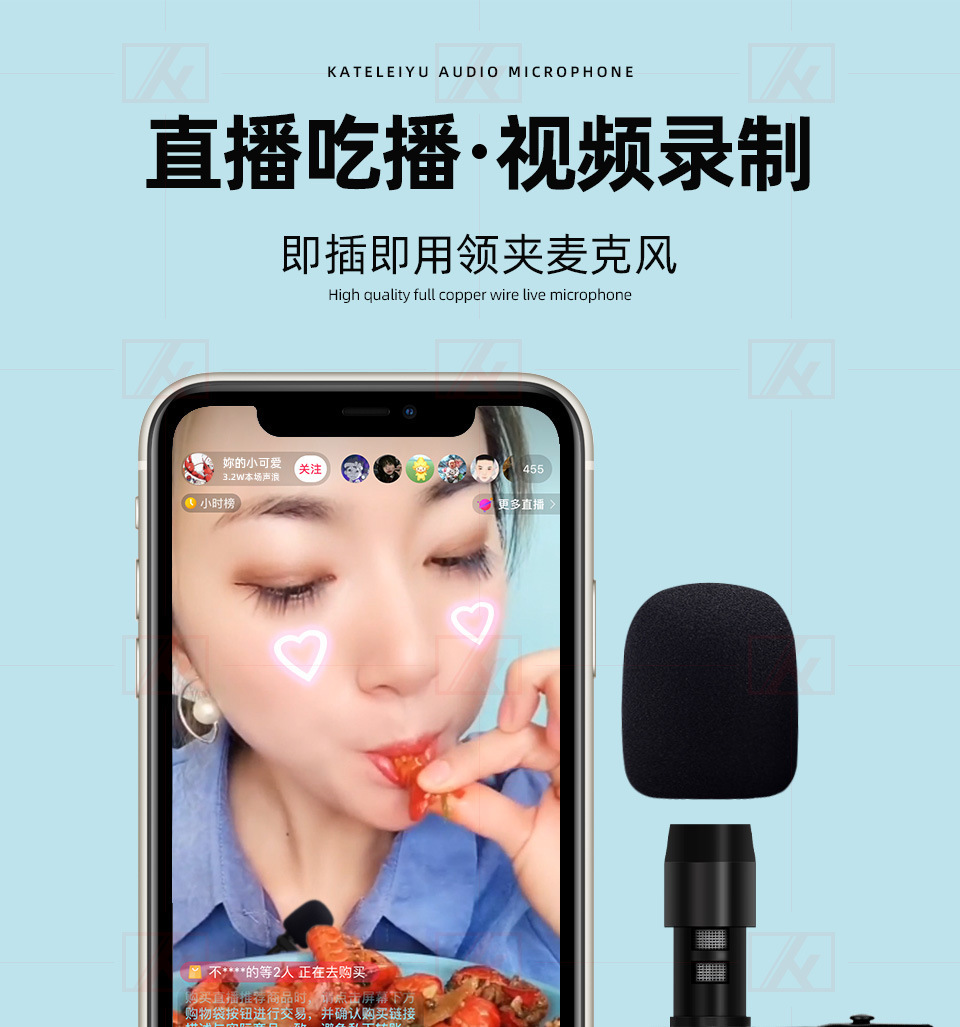 (2개) 애플 아이폰 IOS 번개 마이크 음성 미니 LAIKE 녹음 노래 라이브 마이크에 적합