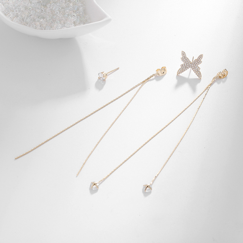 New Wave Korean Earrings Fashion Copper Asymmetric Butterfly Tassel Earrings Wholesale Nihaojewelry display picture 9