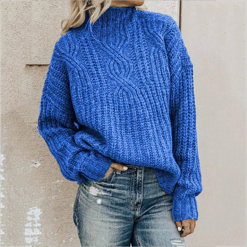 Novedades en Ropa Femenina Europea y Americana 2025, Suéter Nuevo para Mujer, Cuello Alto, Tejido Trenzado, Jersey