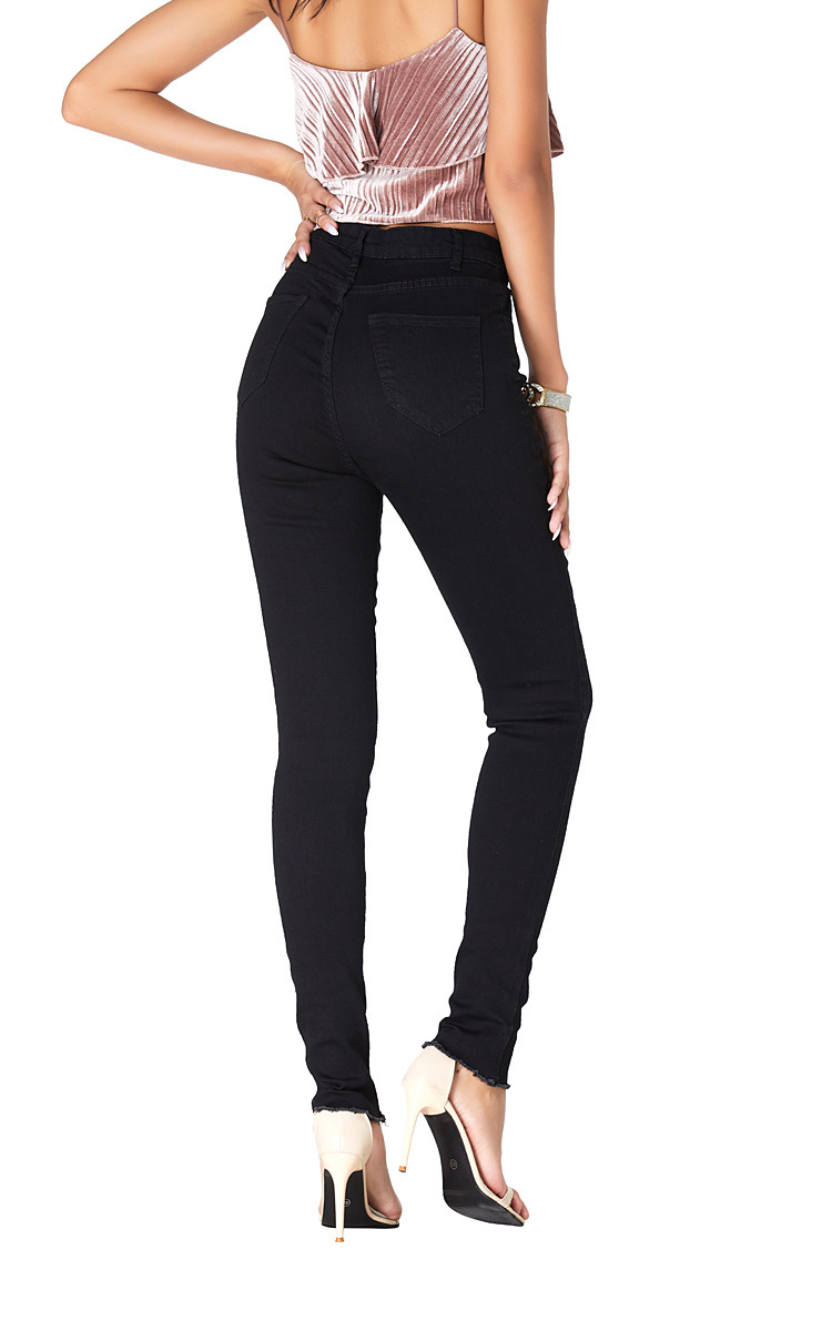 black high waist slim denim pants NSSY9877