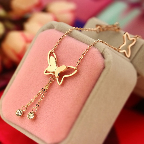 E018 Korean Version Accessory Elegant Butterfly Single Diamond Tassel Ankle Chain Fashion Accessory Summer Diamond-Studded Ankle Bracelet