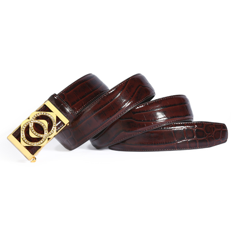 New Men's Genuine Leather with Diamond Two Layer Leather Belt with Crocodile Pattern Fashion Trend Boutique Men's Personality Korean Edition Belt_voghion.com