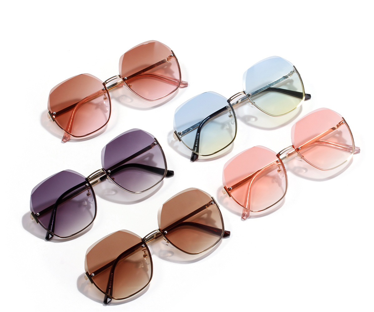 Polygon Frameless Big Frame Color Ocean Film Sunglasses Metal Frame Wholesale display picture 1