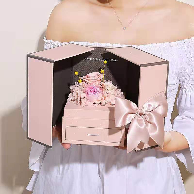 Caja de regalo Rosa abierta doble caja de regalo de flores eternas regalo de cumpleaños regalo de San Valentín caja de flores Qixi