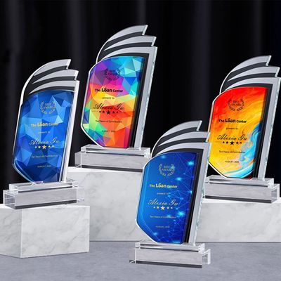创意水晶奖杯定制彩色印奖牌定做公司优秀员工荣誉颁奖礼品刻字|ms