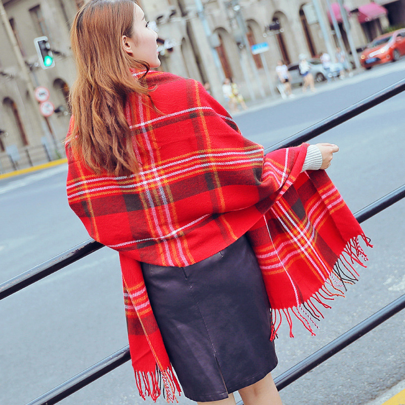 学生纽扣格子双面披肩-77