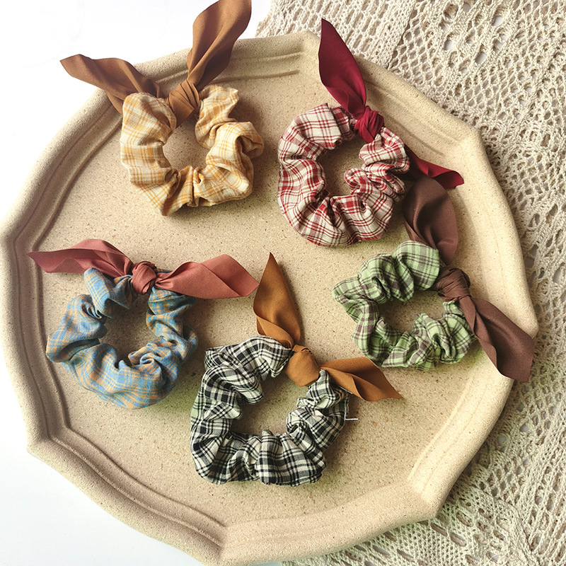 Plaid Bow French Intestine Ring Korean Hair Scrunchies Wholesale Girl Sweet And Elegant Hair Tie Hair Rope Hair Rope Headdress display picture 3