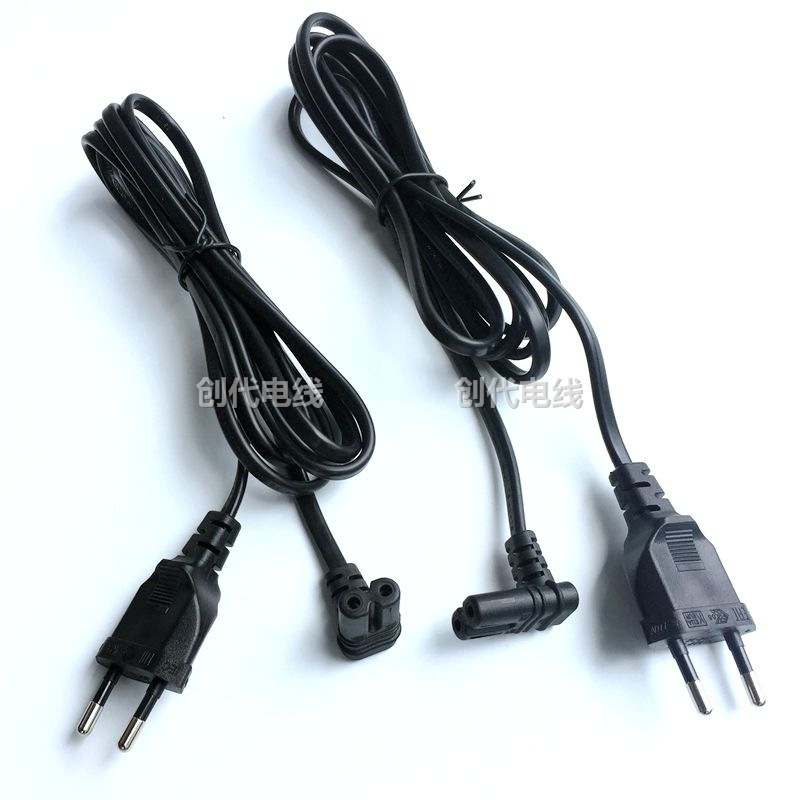 欧规两插+弯头8字尾电源线 L头直角八字尾电源线 欧洲二插电源线