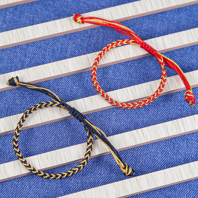 New Gold Wire Handmade Woven Multi-strand Simple Red Rope Bracelet Benmingnian Bracelet for Men and Women Couple National Fashion Bracelet New Gold Wire Handmade Woven Multi-strand Simple Red Rope Bracelet Benmingnian Bracelet for Men and Women Couple National Fashion Bracelet