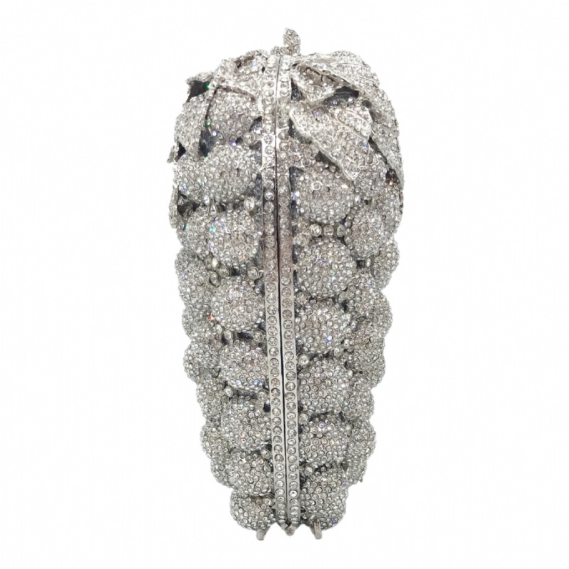 Túi clutch dạ hội đính đá hình quả nho kim loại rỗng — Hoa violet chi tiết 21