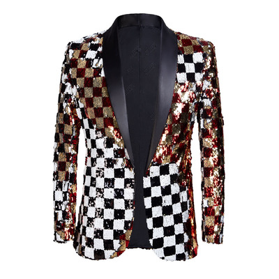 Men's youth rainbow plaid sequined jazz dance coats blazers stage performance modern dance solo host singer performing coats bridesgroom wedding party shiny jackets