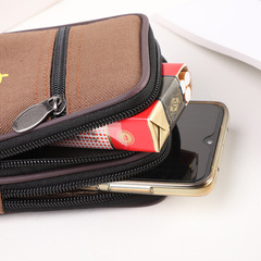 新款水洗布兩層三拉鏈手機腰包男士休閒掛式運動零錢包批發