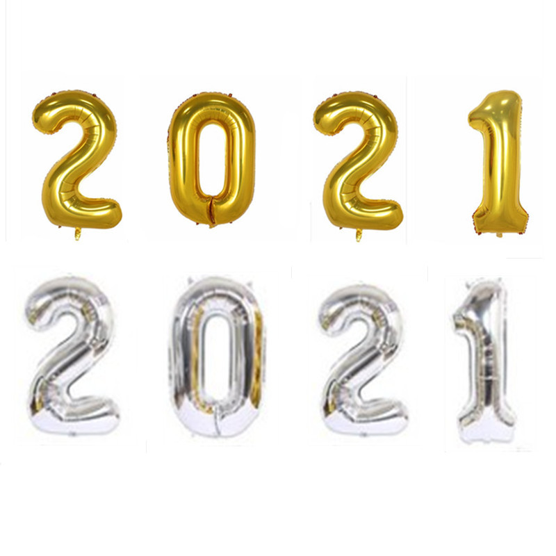 跨境32寸仿美瘦版2021数字铝膜气球套装元旦新年节日派对装饰用品