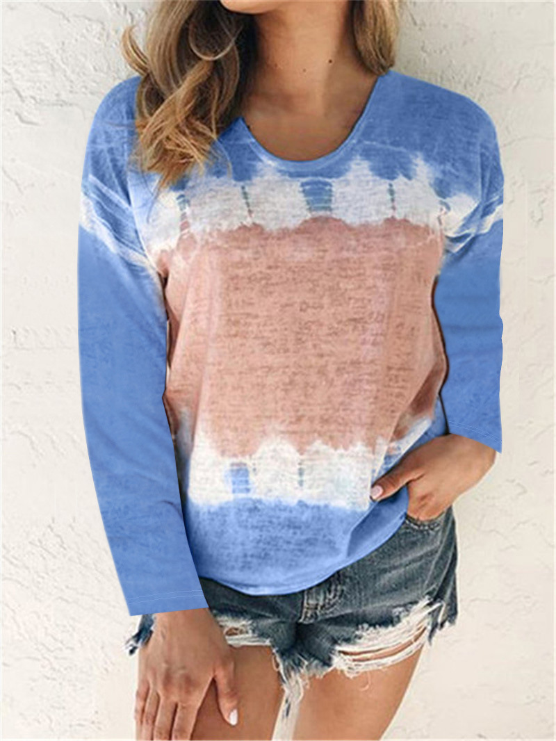 Loose Color Matching Printed Round Neck Long-Sleeved T-Shirt NSYHY106892