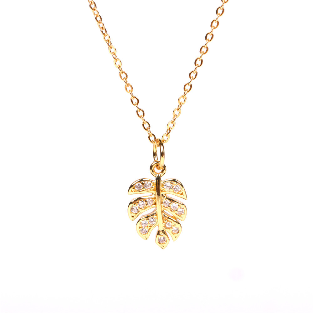 New Leaf Simple Diamond Leaf Women's Copper Pendant Clavicle Chain Fashion Accessories display picture 3
