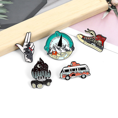 Foreign trade creative personality landscape picture alloy jewelry brooch cartoon bus canvas shoes style brooch badge