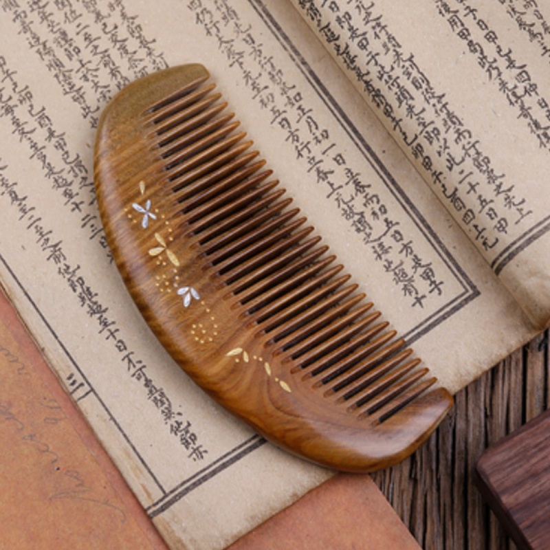 Manufactor Direct selling Boutique Green sandalwood comb trumpet Crescent support customized logo Static electricity Curls comb
