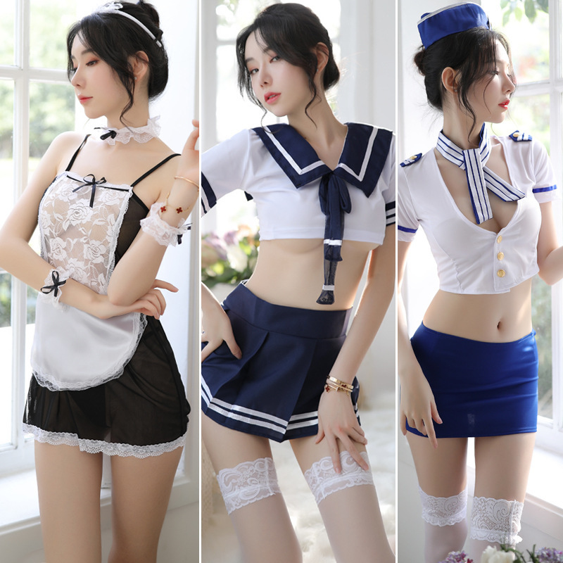 Foreign Trade European and American Sexy Underwear Uniform Temptation Mesh Tie Student Dress Role-playing Club Pole Dance Suit