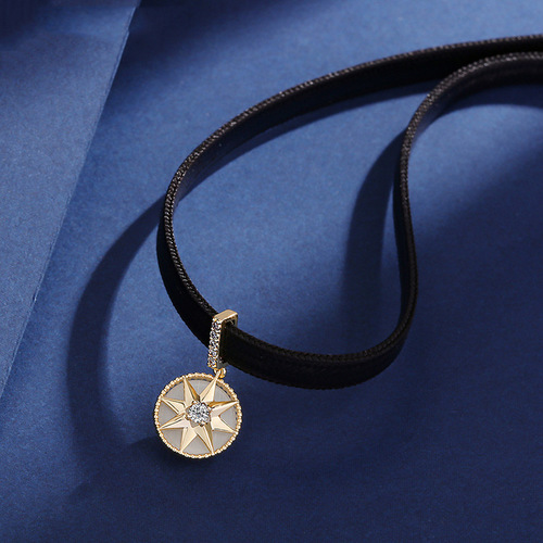 Korean choker compass necklace women's leather rope clavicle chain short neck jewelry neck strap black choker necklace