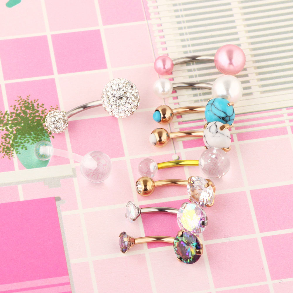 Amazon Top Seller 10-Piece Stainless Steel Zircon Silver Belly Button Ring Set Body Piercing Jewelry Wholesale detail image 7