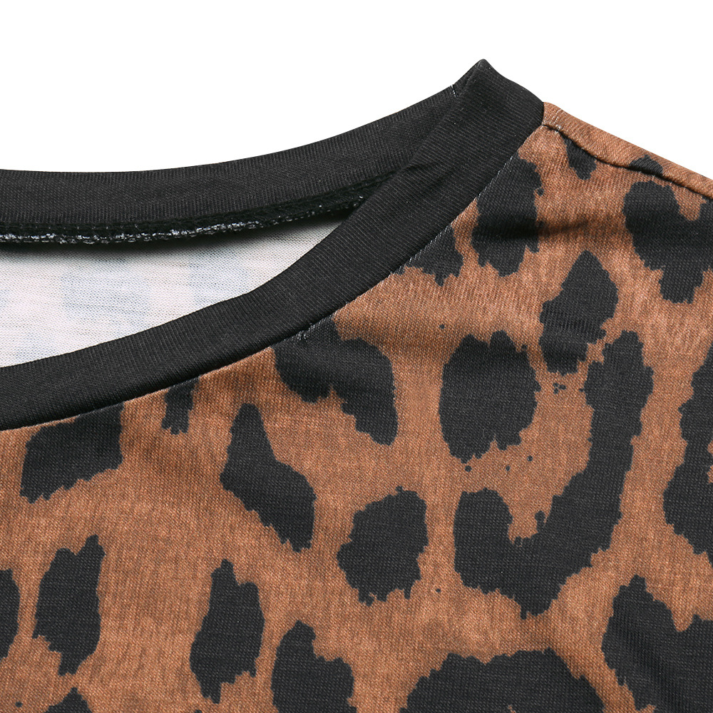 round neck long-sleeved leopard print contrast stitching sweater NSSA26510