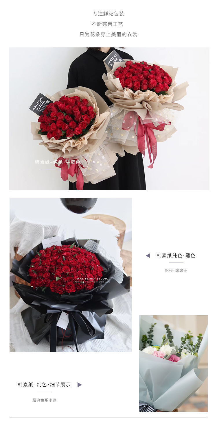 花衣裳 韩素雾面包装纸 防水鲜花花束礼品包装材料纯色纸 批发详情图7
