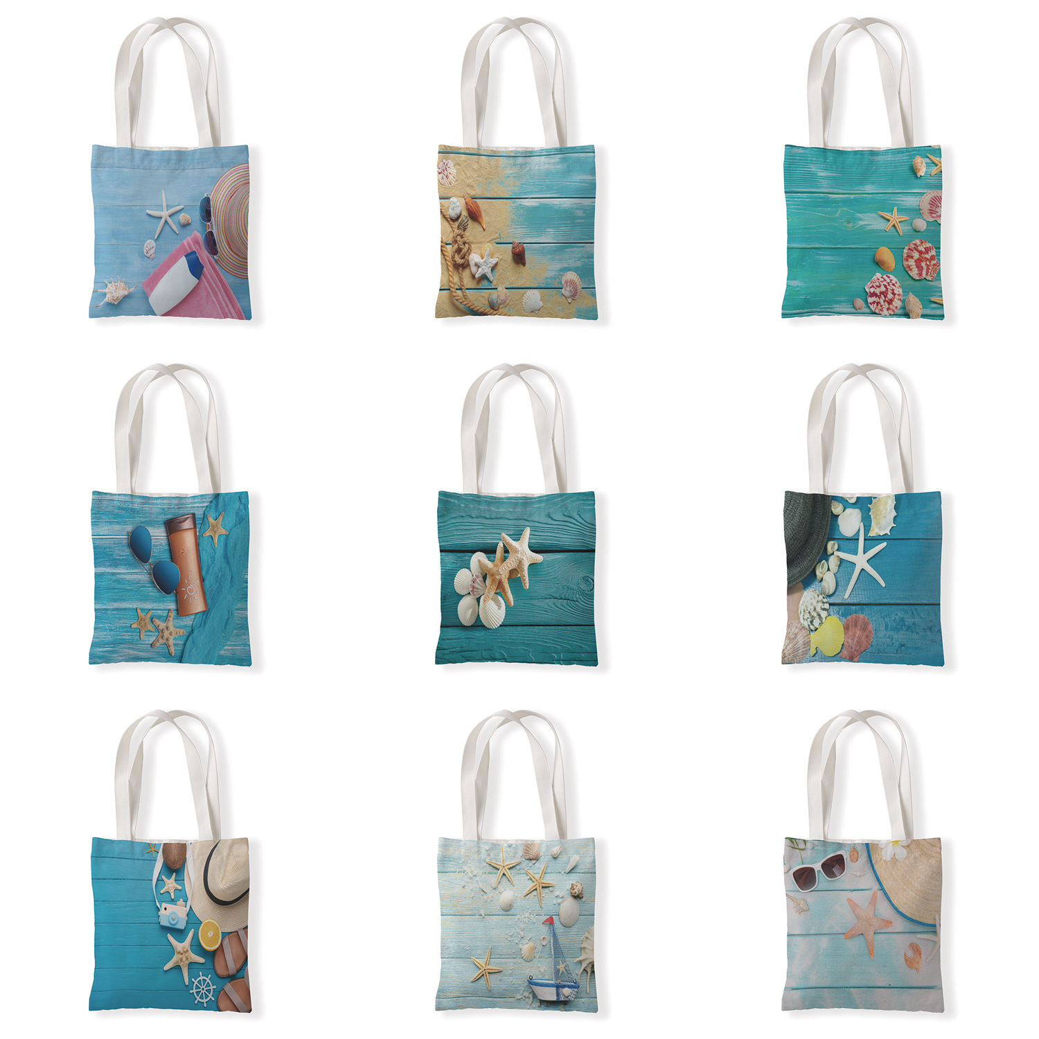 夏日帽子海星印花帆布袋休闲单肩袋百搭包零钱袋环保购物袋手拎包