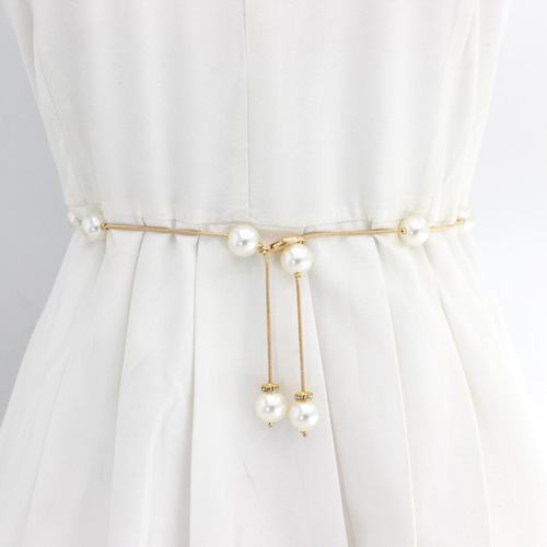 Korean fashion simple dress pearl waist chain hook women decorative thin sexy pendant skirt belt drop shipping