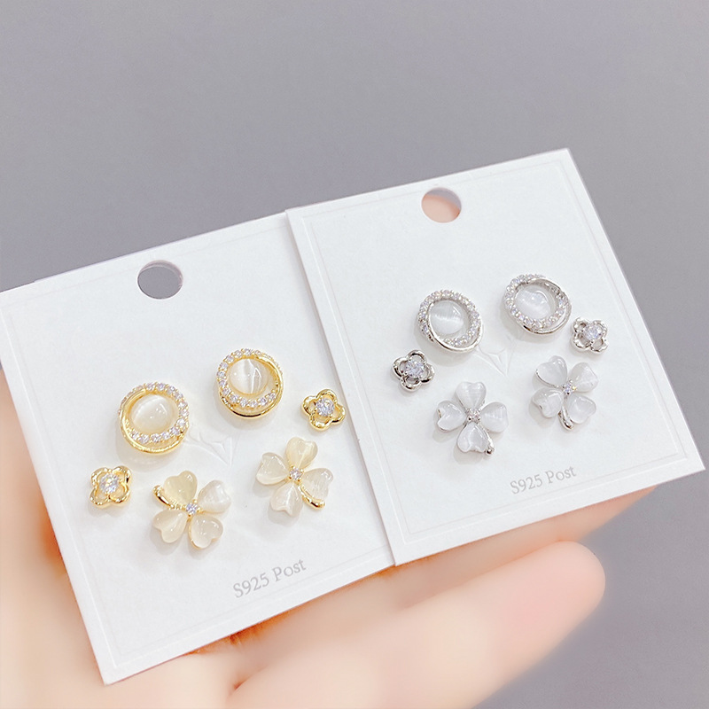 Fashion Flower Copper Ear Studs Plating Inlay Zircon Copper Earrings 3 Pairs display picture 1