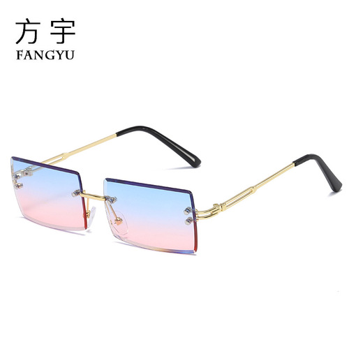 New square rimless sunglasses European and American summer fashion sunglasses hot wholesale metal retro trendy glasses