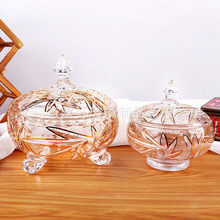 欧式水晶玻璃描真金储物罐家用糖果缸零食罐客厅装饰摆件收纳缸