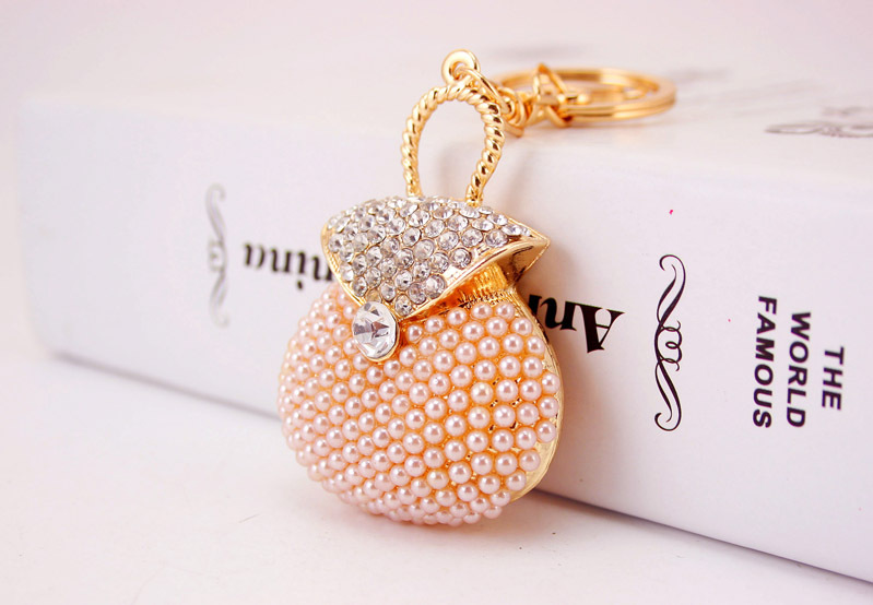 45g Weight Alloy, Metal Material Heart Pattern Women'S Gender Pink, Purple, Peach Color Rhinestone Pearl Handbag Keychain 3