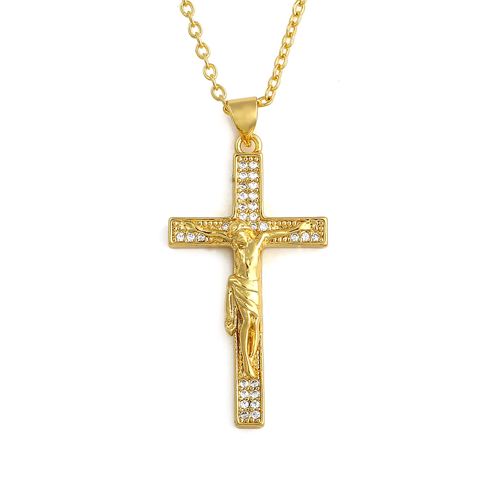 Retro Jesus Cross Pendant Copper Necklace display picture 6